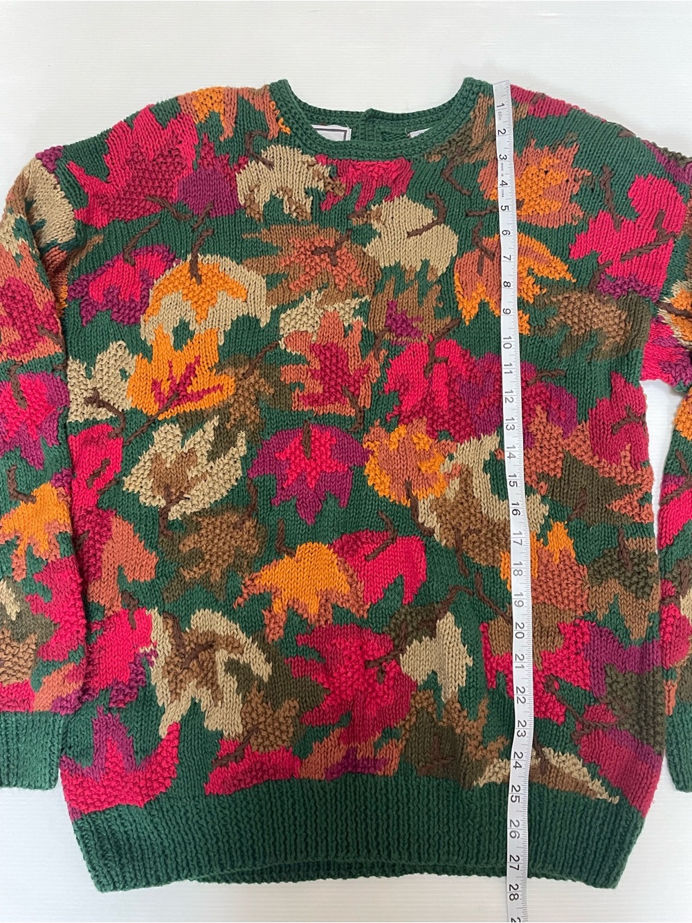 VTG Knit Cabela's Women's Green x Maple leaf pattern Cotton Sweater/Jumper SZ XL - Picture 7 of 9